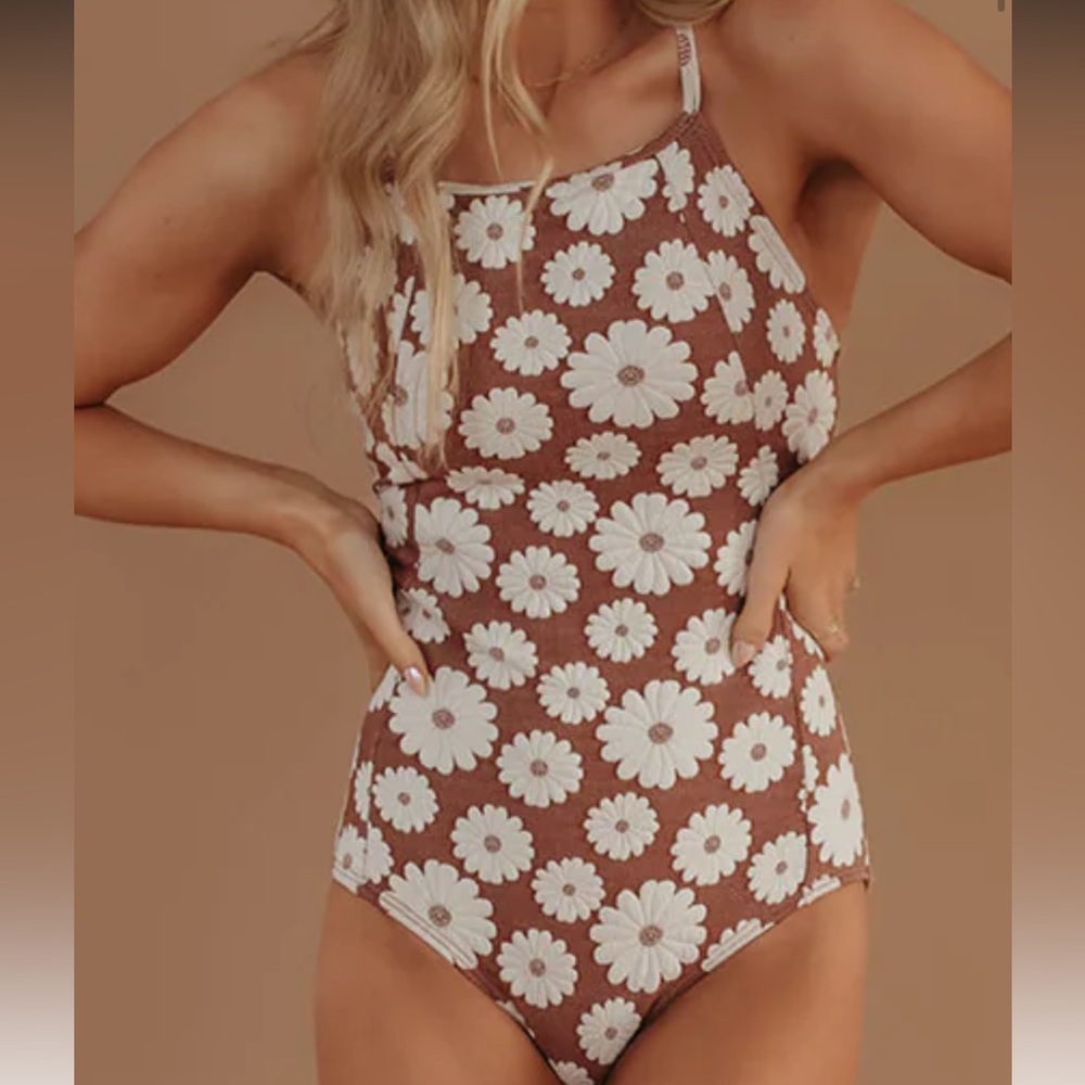 Floral Brown and White One-Piece Swimsuit